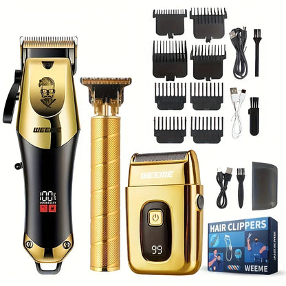 Set de tondeuses professionnelles dorées 3 pièces