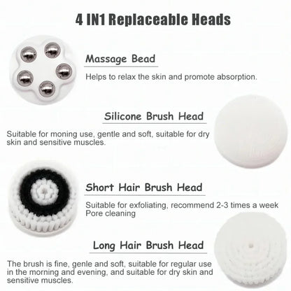 Brosse Nettoyante Visage Électrique 4-en-1 — Waterproof IPX7, Massage & Exfoliation