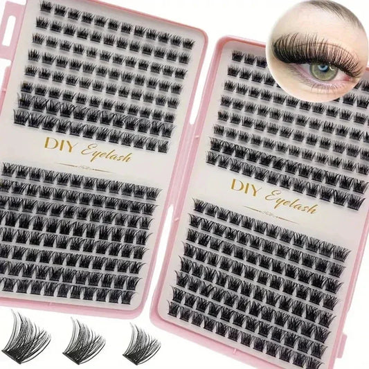 Kit Extension de Cils Individuels — 384 Pièces, Courbure D, Multi-longueurs