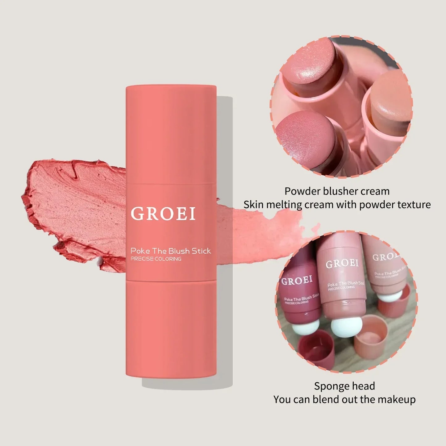 Blush Stick Double Embout 3-en-1 — Joues & Lèvres, Waterproof Longue Tenue