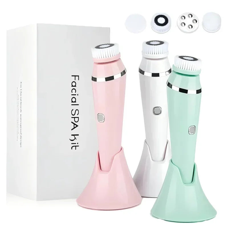 Brosse Nettoyante Visage Électrique 4-en-1 — Waterproof IPX7, Massage & Exfoliation