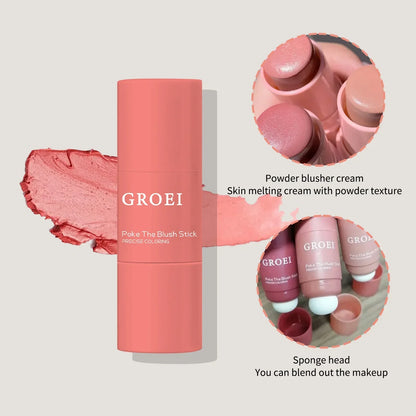 Blush Stick Double Embout 3-en-1 — Joues & Lèvres, Waterproof Longue Tenue