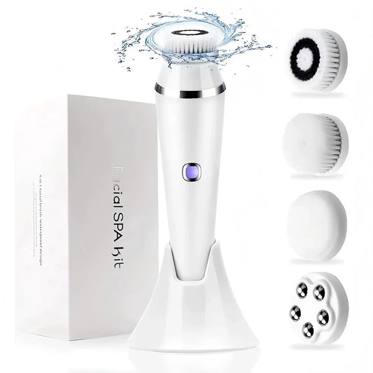 Brosse Nettoyante Visage Électrique 4-en-1 — Waterproof IPX7, Massage & Exfoliation
