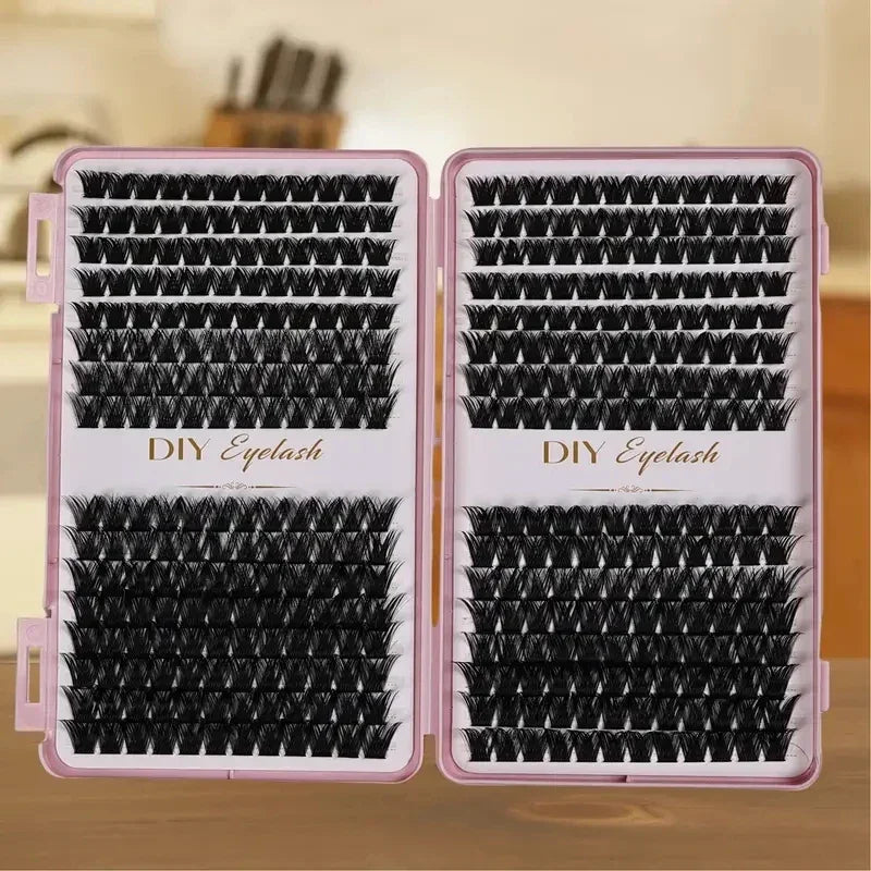 Kit Extension de Cils Individuels — 384 Pièces, Courbure D, Multi-longueurs