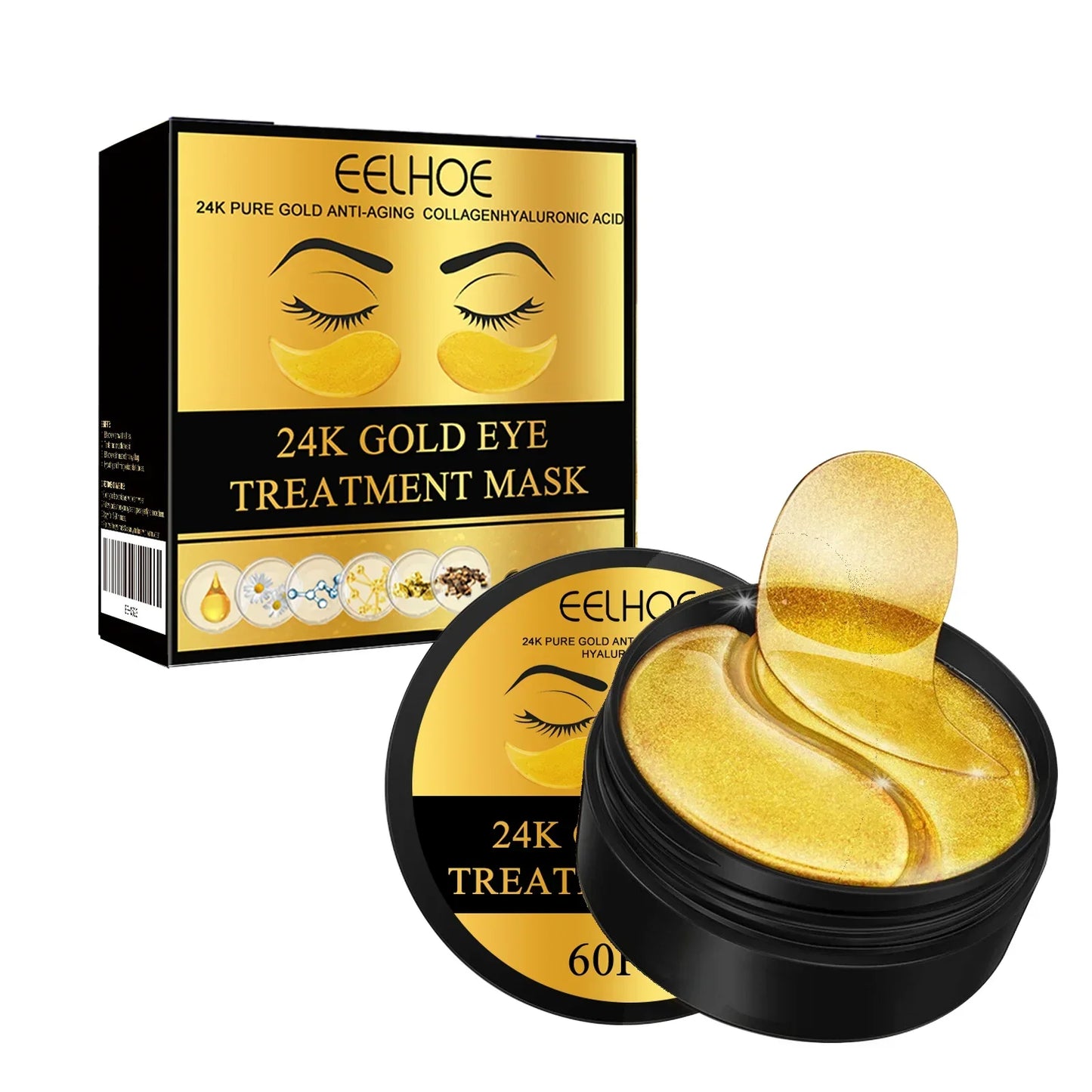 Patchs Contour des Yeux à l'Or 24K — Anti-Cernes, Anti-Rides, Hydratants — Lot de 60
