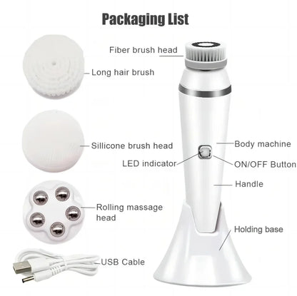 Brosse Nettoyante Visage Électrique 4-en-1 — Waterproof IPX7, Massage & Exfoliation