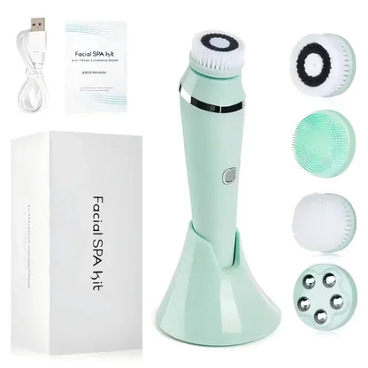 Brosse Nettoyante Visage Électrique 4-en-1 — Waterproof IPX7, Massage & Exfoliation